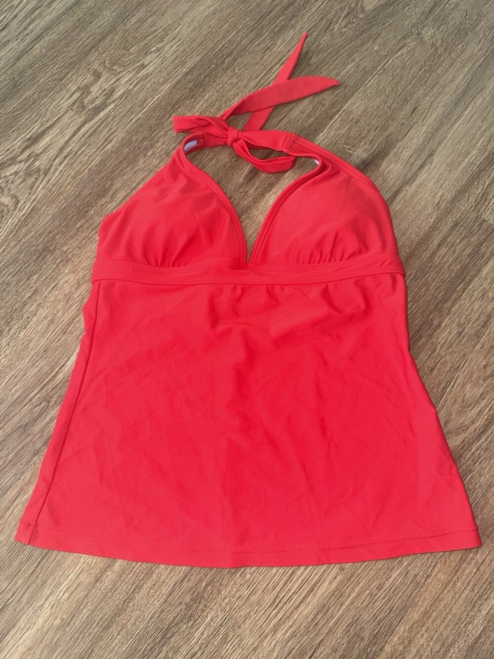prAna Womens Red Halter Tankini Swim Top Size XS V-Neck Back Hook Tie Neck